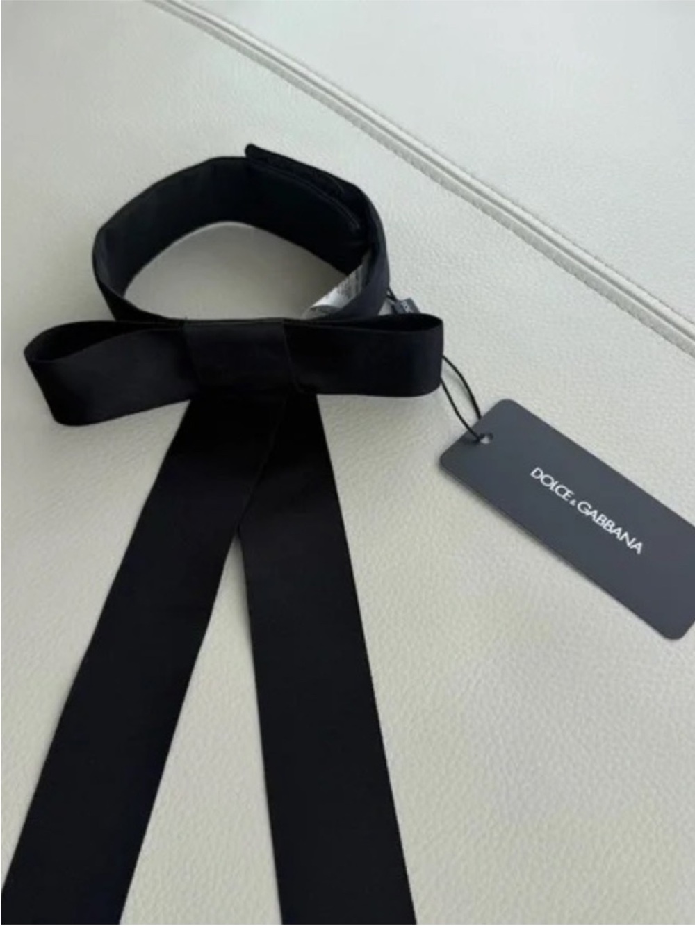 Dolce & Gabbana Black Bow Tie Choker with Long Tails NWT